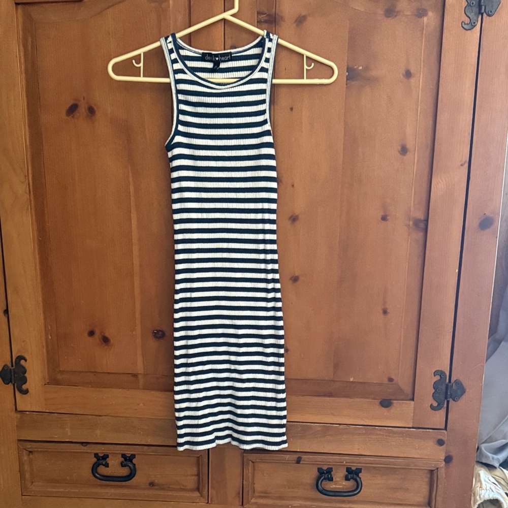 Derek Heart Navy and White Striped Midi Dress